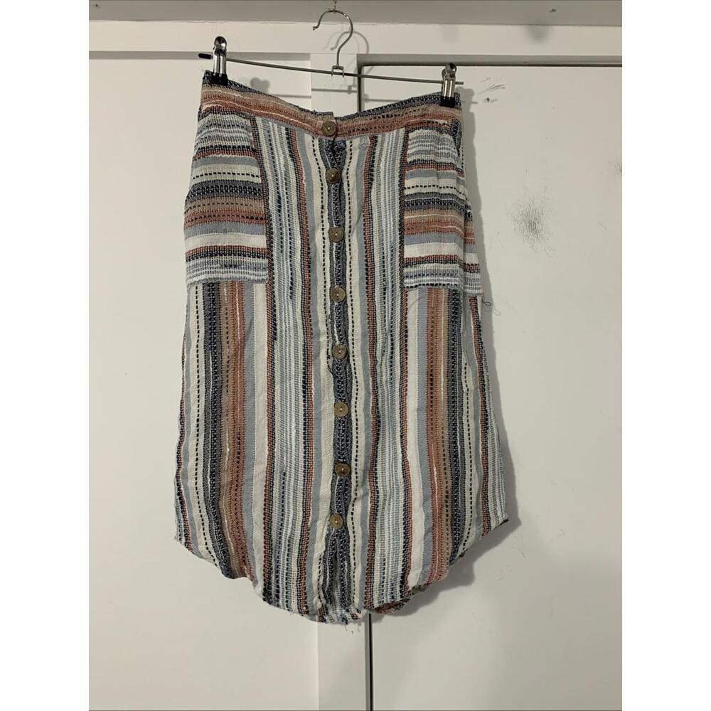 Blue Rain Boho Button Up Skirt Round‎ Hem Lined 100% Cotton Small